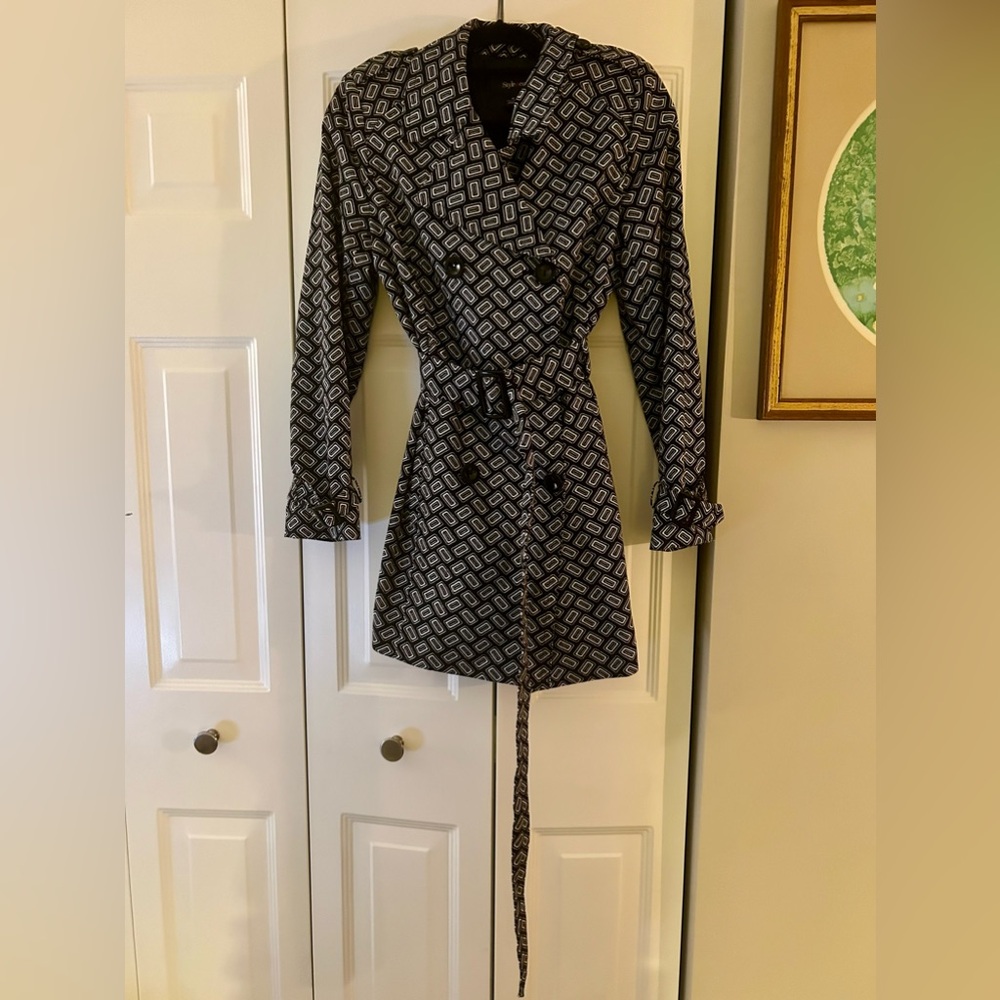 Style & Co Women’s Sz M Cotton Y2K Inspired Black & White Patterned Trench Coat